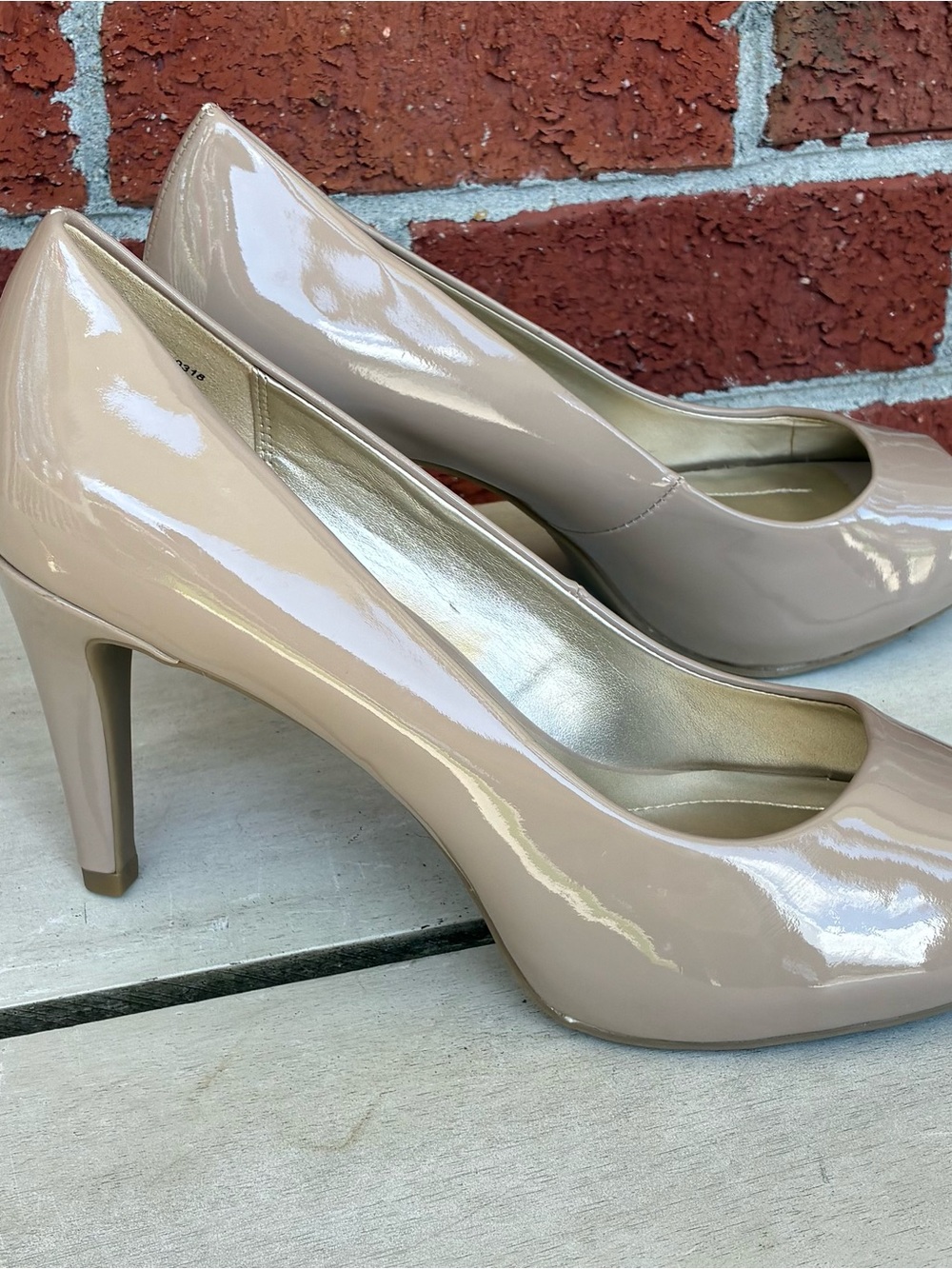 Bandolino Nude Patent Peep-Toe Heels